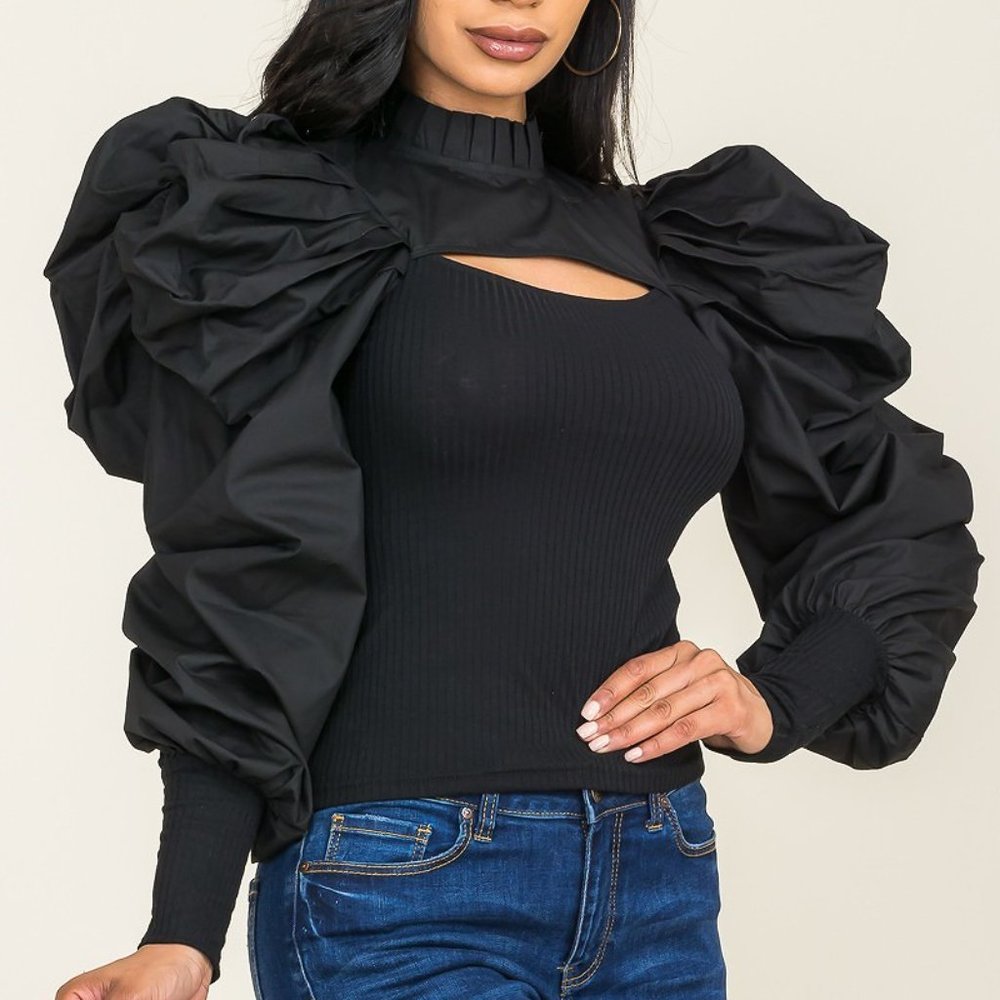 Full Puff Sleeves Keyhole Blouse